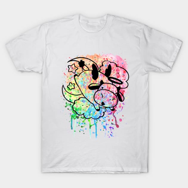 Rainbow Paint Splatter - Cow Angel T-Shirt by saradaboru